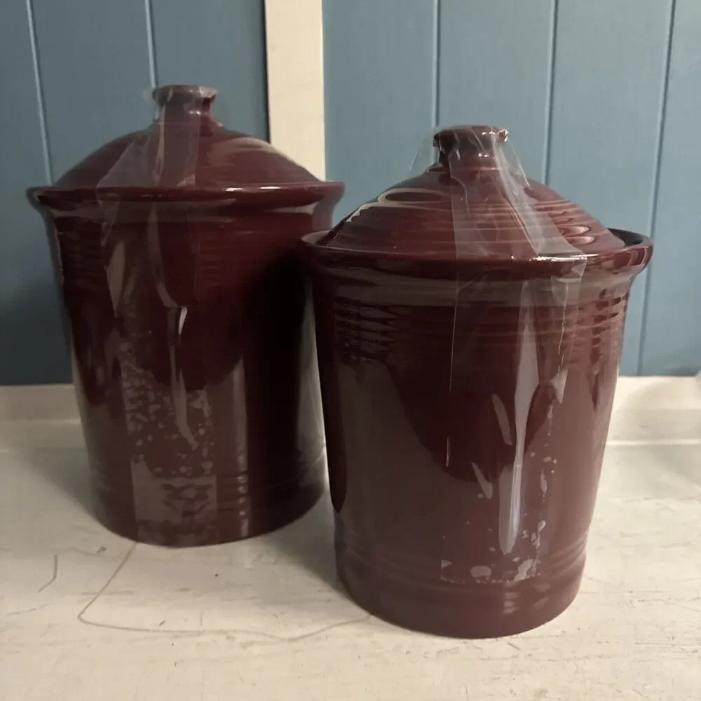 Set Of 2 Fiesta Ware Canister Cinnabar Retired EUC Ceramic Burgundy‎ Fiesta Ware